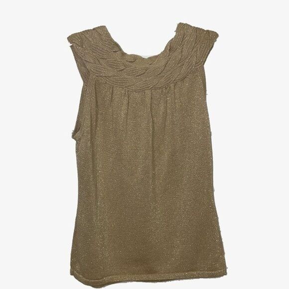 C'est City an August Silk Gold Sweater Womens Large Cotton Sleeveless Knit NEW - Picture 3 of 11